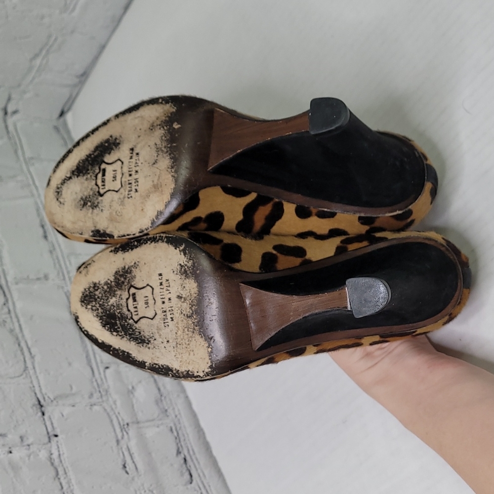Stuart weitzman leopard fur peep toe wedge pump - Picture 7 of 9
